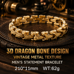 Pulsera de Cadena y Eslabones Sólidos para Hombre, de Acero Inoxidable 316L, Chapada en Oro de 18K, Sin Níquel, con Patrón Geométrico, para Regalo, Venta al por Mayor - Product Image 3