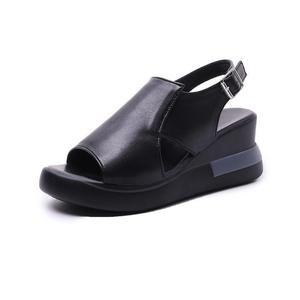 Sandales compensées à semelle épaisse pour femme, grandes tailles 35-42, nouveau style été 2024, à talon haut, bout ouvert, avec boucle, rehaussantes - Product Image 5