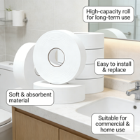 Papier toilette en rouleau jumbo blanc de qualité supérieure, ultra doux, en pâte de bois vierge, écologique, pour usage commercial