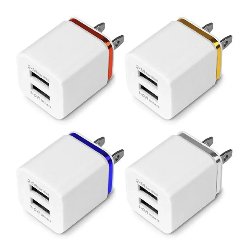 Dual USB Mobile Phone Charger 5V 2.1A + 1A Wall Power Adapter Colorful Candy Color