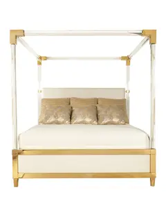 Factory Price Crystal Golden Metal Clean Acrylic Lucite Bed Collection acrylic Curtain Bed Frame