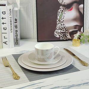 Hot <b>Sale</b> 2pcs Nordic Luxury Grey Runway Restaurant Set Porcelain Plate with Gift <b>Box</b> - Product Image 5
