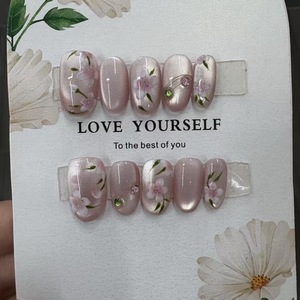 Uñas Postizas Rosadas Encantadoras al por Mayor con Pedrería 3D, Uñas Acrílicas Hechas a Mano, Uñas Postizas con Logotipo Personalizado - Product Image 2