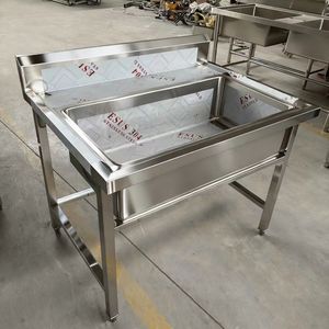 Chậu rửa bằng thép không gỉ công nghiệp thương mại, làm thủ công, hai ngăn và một ngăn, dành cho khách sạn và nhà hàng - Product Image 6