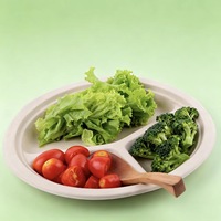 Assiette ronde à 3 compartiments en pulpe de canne à sucre biodégradable, vaisselle jetable de qualité alimentaire, assiettes pour salade de fruits, plateau écologique