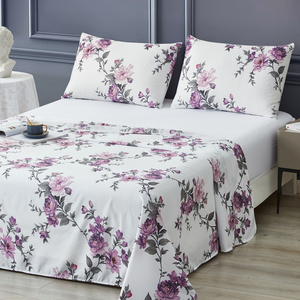 Sang Trọng Tấm Nhà In Hoa Màu Tím Bộ Đồ Giường Đặt Tấm Ga Giường Gối Bốn Mảnh Bộ - Product Image 1