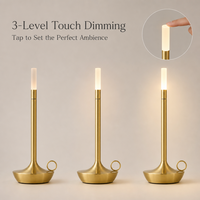 Lampe de table LED sans fil rechargeable, écologique, simple, à intensité variable tactile sur 3 niveaux, en aluminium, pour restaurant, bar, café, hôtel, chevet, ambiance