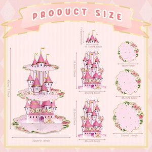 DAMAI 3 Tier Princess Birthday Cupcake Stand Floral Princess Cupcake Holder Pink Castle Crown Carriage Postre Tower - Product Image 4
