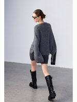 Pull en cachemire pur à 100 %, tricot gaufré, anti-plis, minimaliste, pour femme, col rond, épaules tombantes, poignets et ourlet côtelés, doux et chaud pour l'hiver