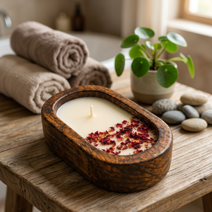 Medium Wooden Soy Wax Handmade Art <b>Candle</b> 11 5 Inch Modern Organic Environment-Friendly Dried Rose Petals 60 Hours - Product Image 4