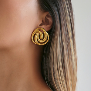 Nuovi orecchini rotondi a righe con spirale di colore Dazan NEW Ins Trendy 18k Pvd oro placcato in acciaio inossidabile per attori gioielli - Product Image 2