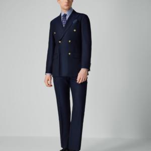 Costume semi-toile pour homme, marque haut de gamme <span class=keywords><strong>DORMEUIL</strong></span>, tissus bleu marine foncé avec boutons en métal doré, costume sur mesure pour homme d'affaires - Product Image 4