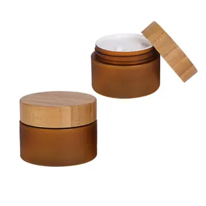 hot sale biodegradable nature food grade 5oz 150g 8oz 16oz cosmetic packaging frosted amber plastic jar with bamboo lid