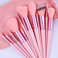 Ensemble de 13 pinceaux de maquillage professionnels vert rose brillant pour poudre et blush