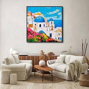 Pintado a mano <span class=keywords><strong>de</strong></span> alta calidad Santorini <span class=keywords><strong>Grecia</strong></span> paisaje mar Egeo <span class=keywords><strong>pintura</strong></span> al óleo para decoración para sala <span class=keywords><strong>de</strong></span> estar soporte <span class=keywords><strong>de</strong></span> artista Base <span class=keywords><strong>de</strong></span> lienzo - Product Image 2