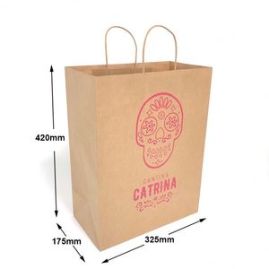 Custom Logo Brown Kraft Paper <b>Bag</b> with Patch Handle Large Pizza Sushi & Salad Takeout Recyclable Restaurant Shop Paper <b>Bag</b> - Product Image 2