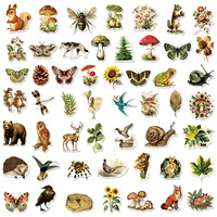 Lot de 50 autocollants rétro animaux et plantes pour décoration de tasses, bagages, carnets et projets DIY