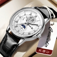 Montre-bracelet à quartz pour homme en cuir véritable, étanche, de marque, avec bracelet en cuir
