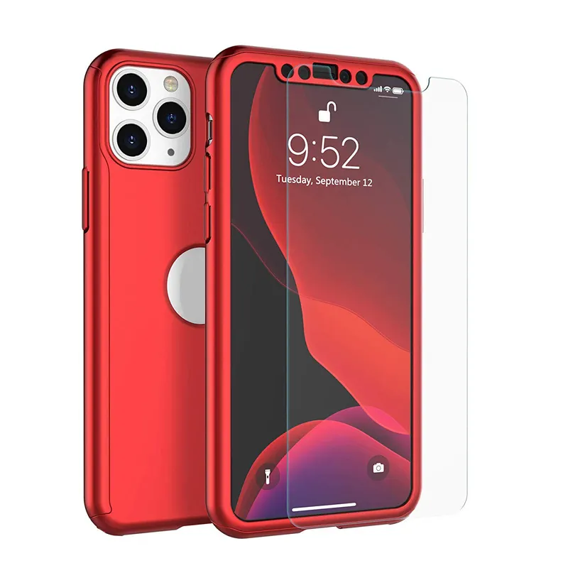 Shockproof Pelindung Seluruh Tubuh 360 Casing Penutup Hybrid Matte Keras dengan Pelindung Layar Kaca Tempered untuk Seri iPhone 11