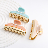 Nouvelle pince à cheveux en acétate au design élégant, couleur unie, incrustation de perles, pince à cheveux française à maintien solide, pinces à cheveux personnalisées pour femmes