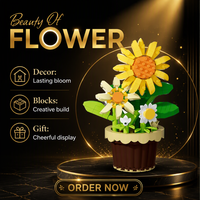 Set Blok Bangunan Bunga Matahari Model Bunga dalam Pot 214PCS Mainan Perakitan Plastik Dekorasi Meja Hadiah