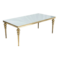 Mesa de Comedor Rectangular de Vidrio con Patas Doradas de Doble Bola, de Lujo, para Bodas, Banquetes, Hoteles y Eventos