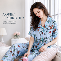 Setelan Loungewear Musim Panas 100% Sutra, Lembut, Bernapas, Kancing Depan, Atasan & Celana Panjang, Kustomisasi Grosir