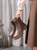 Bottines d'hiver en cuir véritable pour femmes, couche supérieure en nubuck, doublure en fourrure, semelle en caoutchouc épaisse, chaussures décontractées chaudes