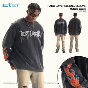 เสื้อยืดผ้าฝ้ายพิมพ์ลายกราฟิกสำหรับผู้ชายเสื้อยืดแขนยาวสองชั้น100% งานตามสั่ง - Product Image 4