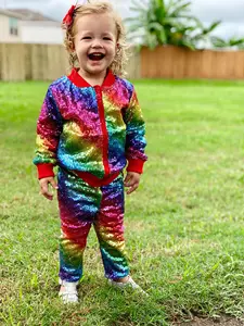 Toddler Sequined Rainbow Long Sleeves Light Weight Comfortable Full Zip Jacket