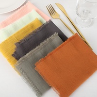 Nouvelles serviettes de table en lin rayées unies à franges, chemin de table avec pompons, style américain