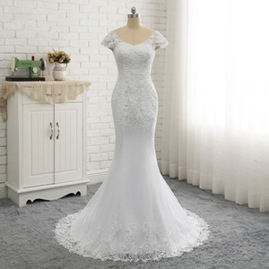 Backless Lace Mermaid Wedding Dress Sweetheart Neckline Cap Sleeve White Polyester Fiber Natural Waistline 2026 New Style - Product Image 1