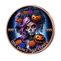 Pièce de monnaie commémorative personnalisée moderne en cuivre, motif Sorcière squelette en sucre, 1 oz, Souvenir de la Journée des Morts et d'Halloween, Pièce de défi, Citrouille Rose