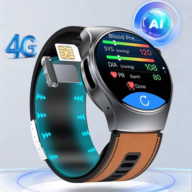 4G Smart Watch with Air Pump Blood Pressure Monitoring HD Video Calling ECG Health Analysis HRV Tracking SOS Emergency Alert