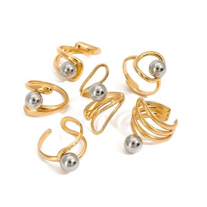 Stainless Steel Ball <b>Ring</b> <b>Set</b> <b>Gold</b> Tone Unisex Fashion Jewelry Gift Occasion Geometric Design - Product Image 1