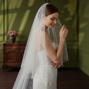 Voile de mariée YouLaPan de 3 mètres de long en perles, longue traîne en tulle doux double couche pour couvrir le visage, accessoire de mariage V189 - Product Image 6