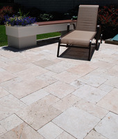 Dalles de travertin taillées sur mesure, beige vieilli, style Versailles français, pour piscine extérieure, allée, dalles de sol en travertin, pavés