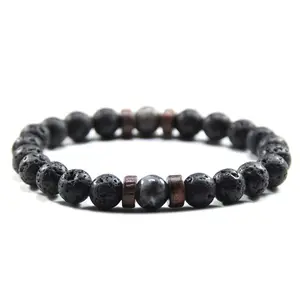 8Mm Lava Rock Armband Paar Sieraden Zwarte Agaat Edelsteen Lava Stone Kralen Stretch Armband