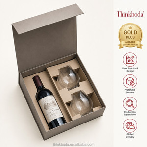 Coffret cadeau <span class=keywords><strong>vin</strong></span> professionnel, boîte rigide grise, deux verres sans pied et bouteille de Bordeaux, emballage personnalisé, offre exceptionnelle - Product Image 1
