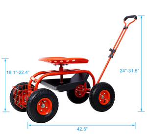 Chariot de jardin réglable à quatre roues, robuste, avec siège et plateau porte-outils, uniquement pour les États-Unis - Product Image 1