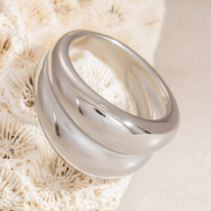 Stainless Steel <b>Ring</b> <b>Plain</b> Band Wave Geometry Polished Surface Unisex Wedding Jewelry - Product Image 4