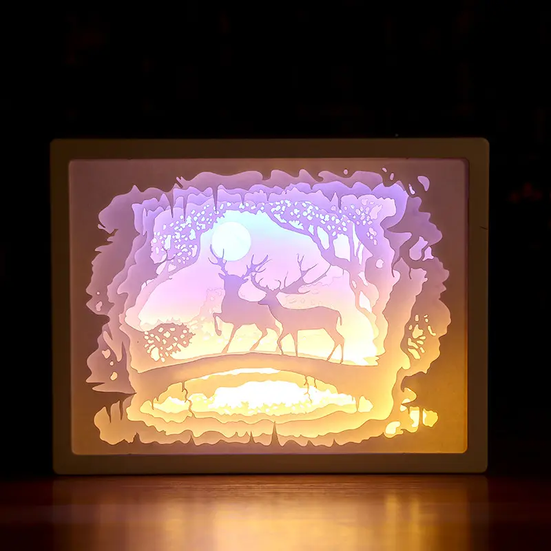 Boîte à lumière 3D en papier découpé, cadre de boîte d'ombre, Art mural, veilleuse Led, boîte d'ombre, lumière de sculpture en papier