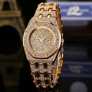 Reloj de Lujo Único para Mujer con Diamantes, Reloj Redondo Dorado con Esfera Personalizada, Reloj de Pulsera de Cuarzo de Lujo con Circonitas - Product Image 6