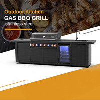 Cuisine extérieure personnalisée de luxe en acier inoxydable noir îlot barbecue avec réfrigérateur Style Premium