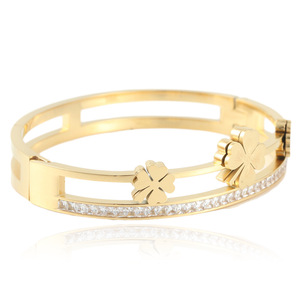 <b>Flower</b> Titanium Steel <b>Bracelet</b> Women's Stainless Steel Bangle Everyday Wear Channel Setting 13020 - Product Image 5