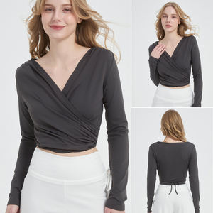 Top Deportivo de Yoga para Mujer, Primavera 2026, Elástico, Poliamida, Sin Costuras, para Correr, Pilates, Fitness, Danza, Manga Larga, Cuello en V - Product Image 2