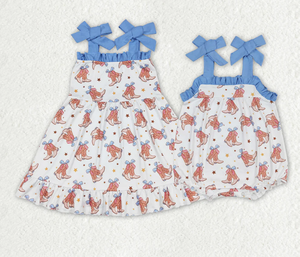 Botas con tiras y lazos para bebés niñas, estilo vaquero, para hermanas; Vestidos y peleles. - Product Image 1