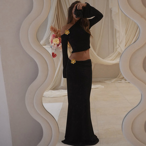 أعتقد أن الربيع معدن يزين النساء 2 قطعة مجموعة الخريف عالية الشارع خليط مائل العنق المحملات ضئيلة مطابقة - Product Image 5