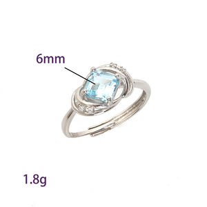 Bague ajustable en argent sterling 925 avec topaze bleue carrée de 6 mm, pierres naturelles, bijoux en or 14 carats pour femme, idéale pour mariage et fête - Product Image 6