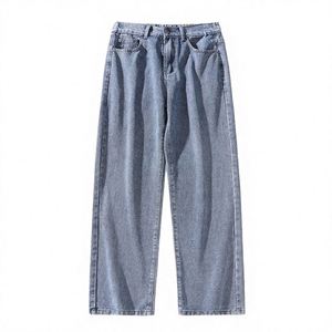 Jeans en denim brut à bords bruts pour homme, coupe droite, blanc et noir, style vintage, pour l'été et le streetwear - Product Image 4